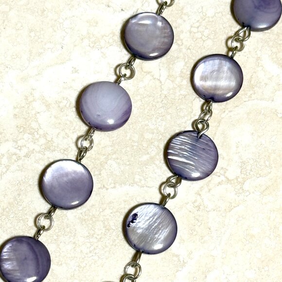 Purple Mother of Pearl Beaded Short Necklace + Cute Slim Cat Pendant - Picture 9 of 13